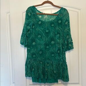 Free people Green Feather velvet Print dress